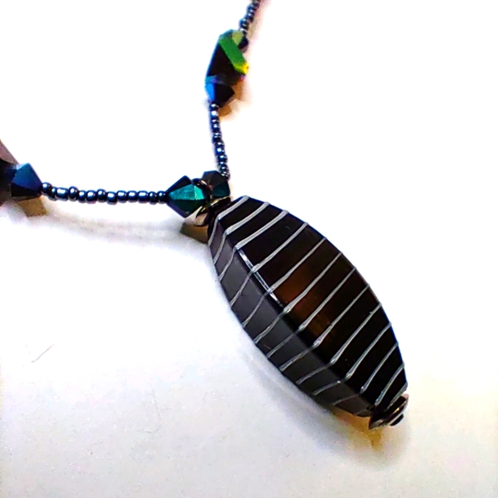 Natural Glass & Gem stone necklace with matching earrings.